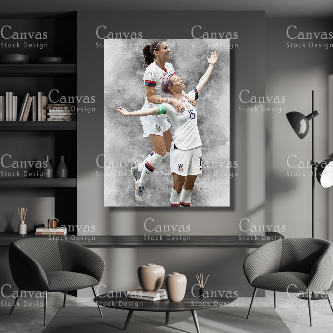 Alex Morgan & Megan Rapinoe Canvas Frame, Kids Wall Decor, Soccer Fan, Man Cave Gift for Him - Her, Sports Canvas Wall Art