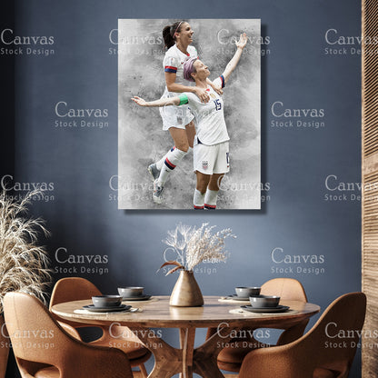 Alex Morgan & Megan Rapinoe Canvas Frame, Kids Wall Decor, Soccer Fan, Man Cave Gift for Him - Her, Sports Canvas Wall Art