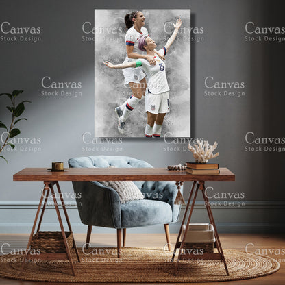 Alex Morgan & Megan Rapinoe Canvas Frame, Kids Wall Decor, Soccer Fan, Man Cave Gift for Him - Her, Sports Canvas Wall Art