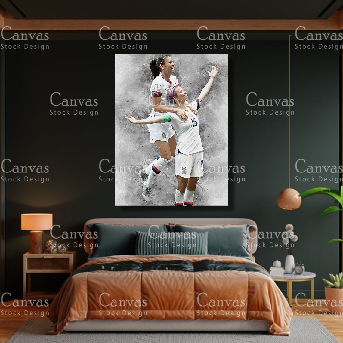 Alex Morgan & Megan Rapinoe Canvas Frame, Kids Wall Decor, Soccer Fan, Man Cave Gift for Him - Her, Sports Canvas Wall Art