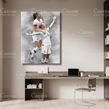 Alex Morgan & Megan Rapinoe Canvas Frame, Kids Wall Decor, Soccer Fan, Man Cave Gift for Him - Her, Sports Canvas Wall Art