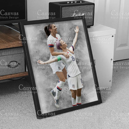 Alex Morgan & Megan Rapinoe Canvas Frame, Kids Wall Decor, Soccer Fan, Man Cave Gift for Him - Her, Sports Canvas Wall Art