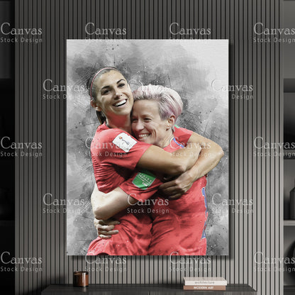 Alex Morgan & Megan Rapinoe Canvas Frame, Kids Wall Decor, Soccer Fan, Man Cave Gift for Him - Her, Sports Canvas Wall Art