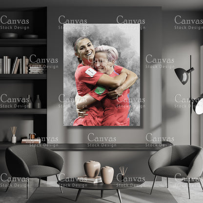 Alex Morgan & Megan Rapinoe Canvas Frame, Kids Wall Decor, Soccer Fan, Man Cave Gift for Him - Her, Sports Canvas Wall Art