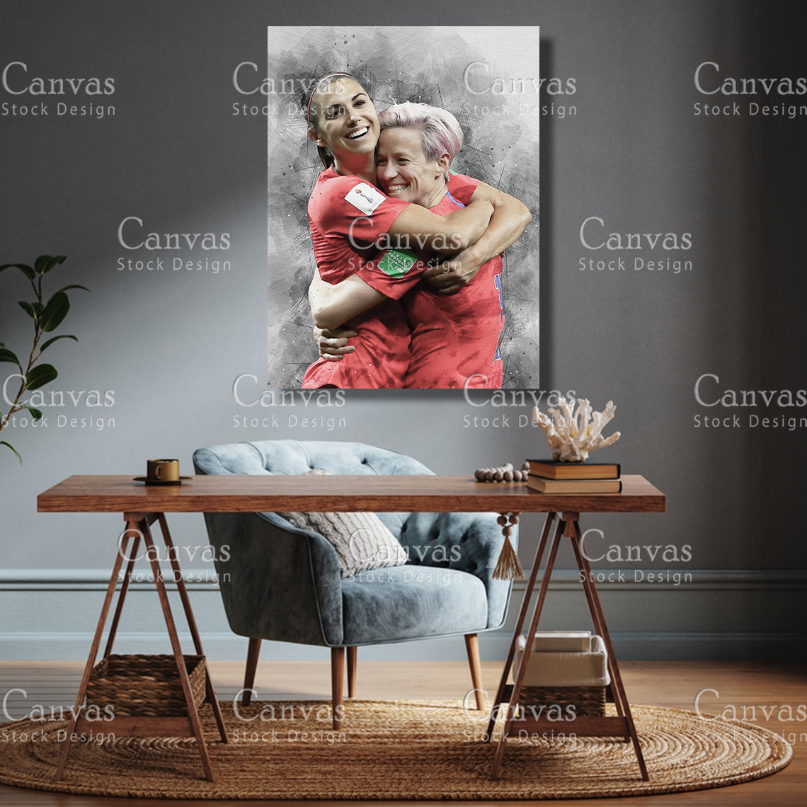 Alex Morgan & Megan Rapinoe Canvas Frame, Kids Wall Decor, Soccer Fan, Man Cave Gift for Him - Her, Sports Canvas Wall Art