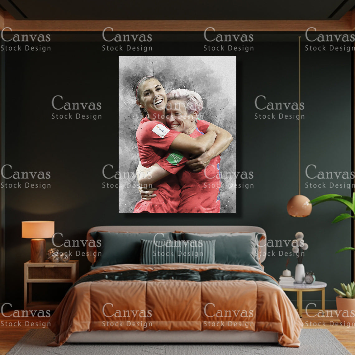 Alex Morgan & Megan Rapinoe Canvas Frame, Kids Wall Decor, Soccer Fan, Man Cave Gift for Him - Her, Sports Canvas Wall Art