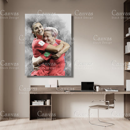 Alex Morgan & Megan Rapinoe Canvas Frame, Kids Wall Decor, Soccer Fan, Man Cave Gift for Him - Her, Sports Canvas Wall Art