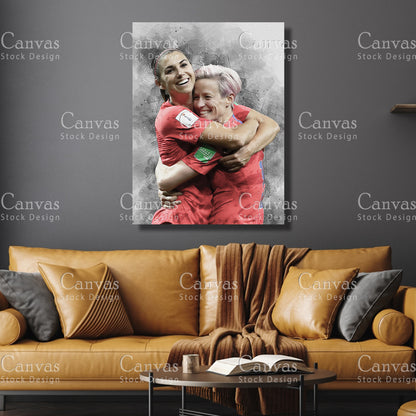 Alex Morgan & Megan Rapinoe Canvas Frame, Kids Wall Decor, Soccer Fan, Man Cave Gift for Him - Her, Sports Canvas Wall Art