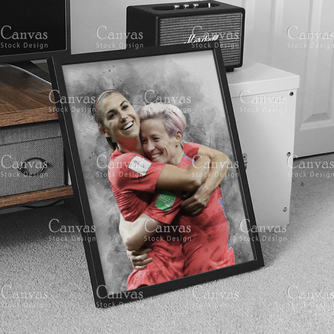 Alex Morgan & Megan Rapinoe Canvas Frame, Kids Wall Decor, Soccer Fan, Man Cave Gift for Him - Her, Sports Canvas Wall Art