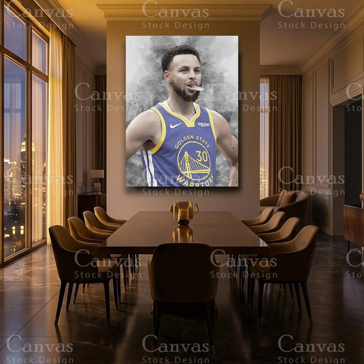 Stephen Curry basketball canvas with black floating frame