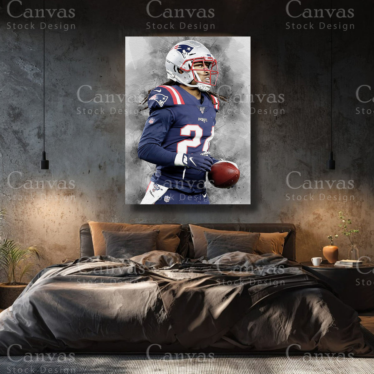 Stephon Gilmore football canvas with black floating frame