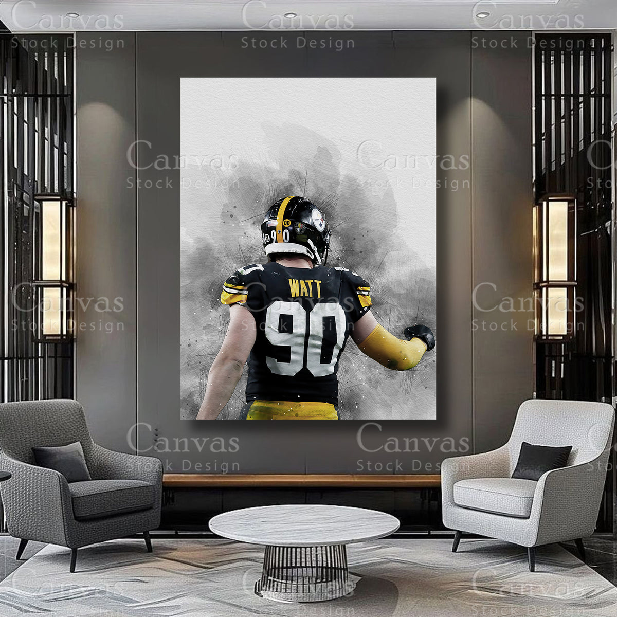 TJ Watt defensive athlete artwork on premium canvas