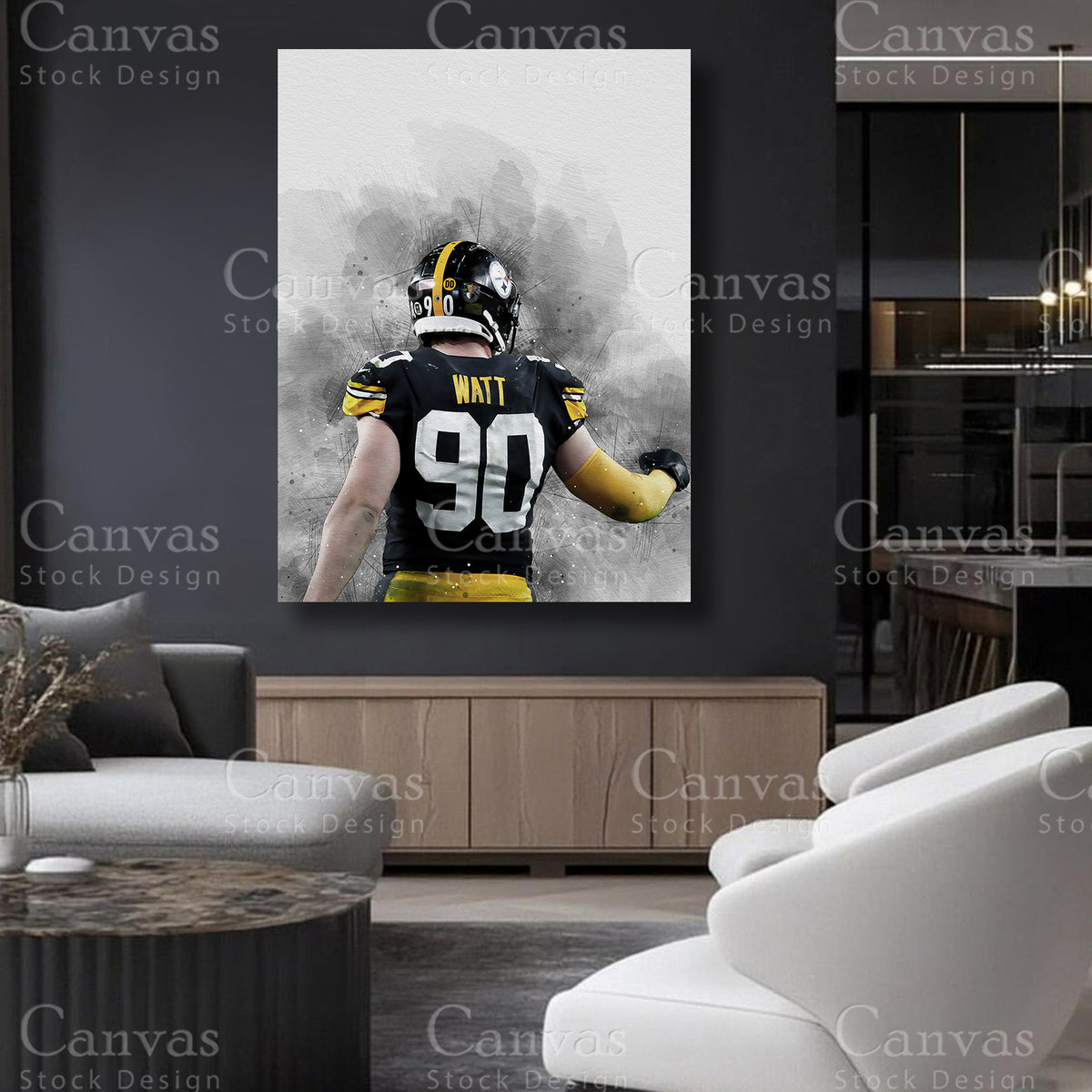 T.J. Watt statement football canvas artwork