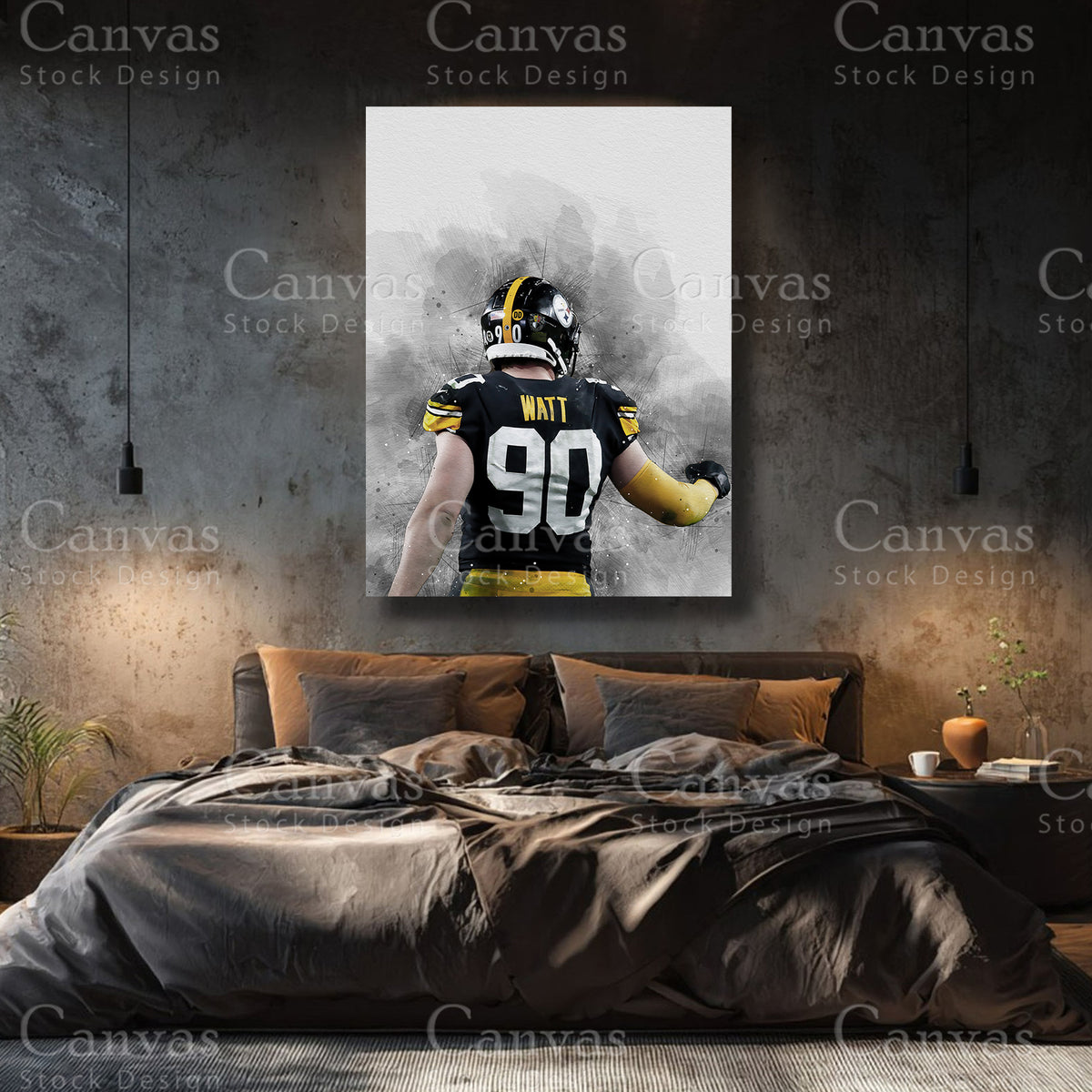 TJ Watt premium canvas with black floating frame