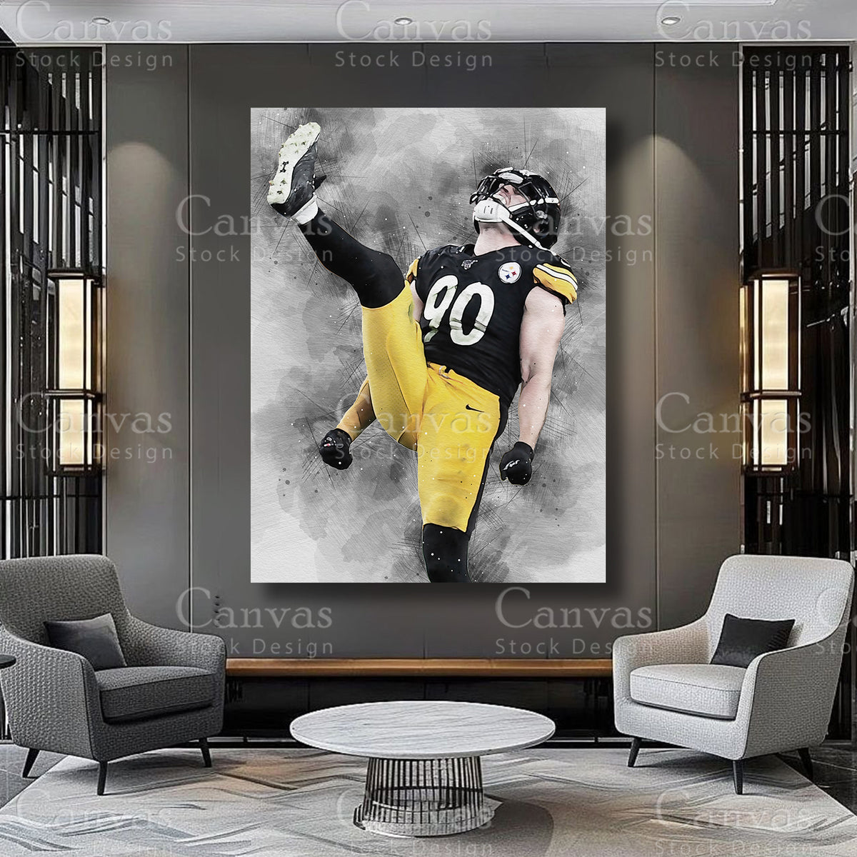 TJ Watt defensive football canvas artwork