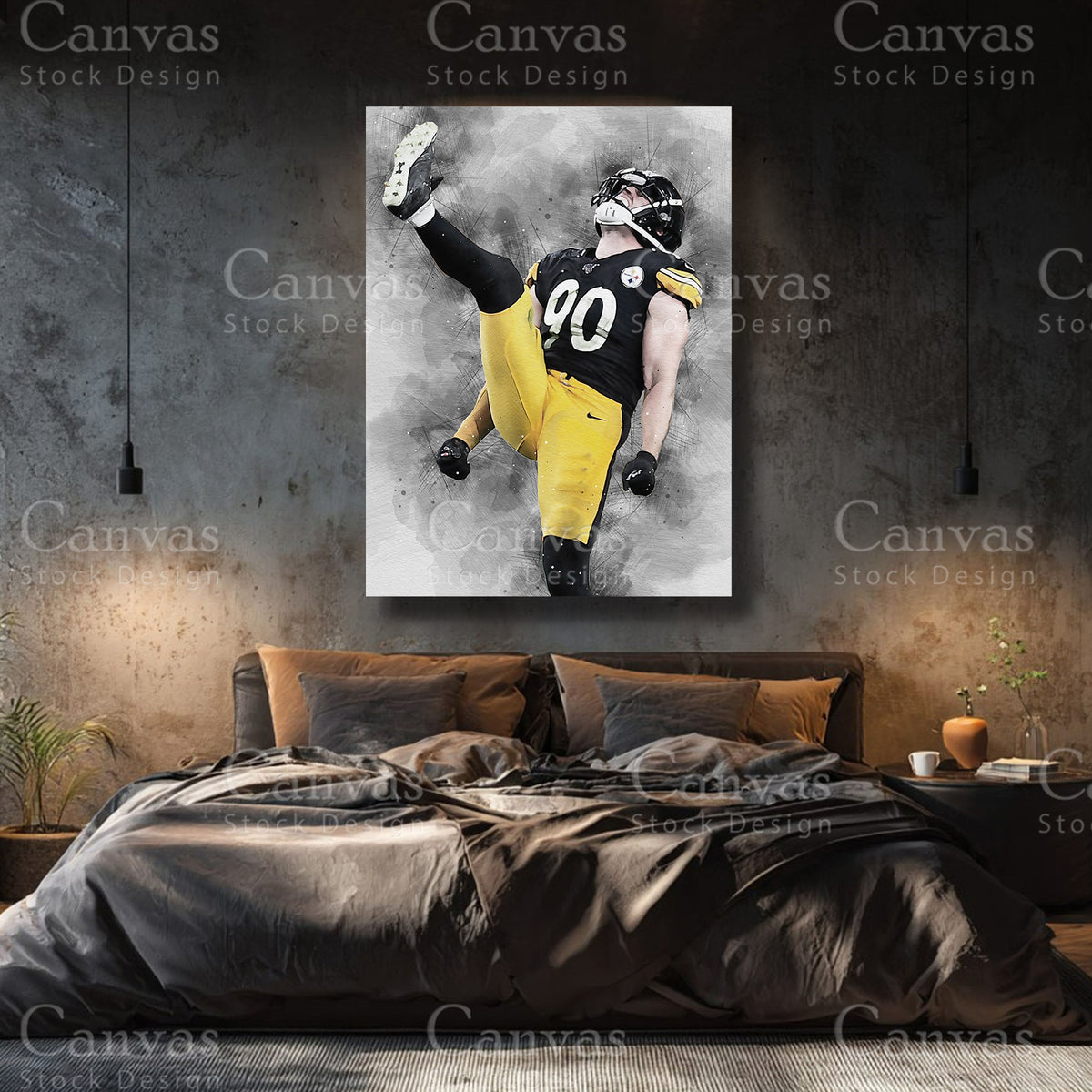 TJ Watt NFL canvas with black floating frame