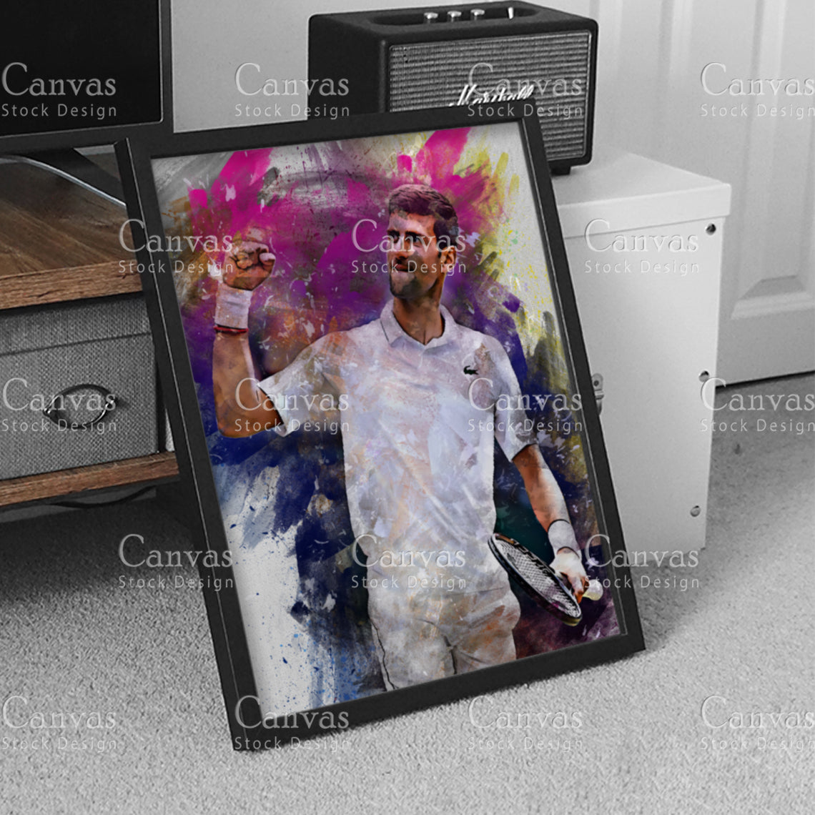 Novak Djokovic Canvas Frame, Kids Wall Decor, Tennis Fan, Man Cave Gift for Him - Her, Sports Canvas Wall Art