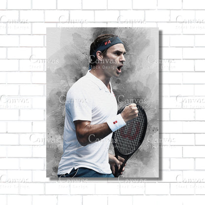 Roger Federer Canvas Frame, Kids Wall Decor, Tennis Fan, Man Cave Gift for Him - Her, Sports Canvas Wall Art