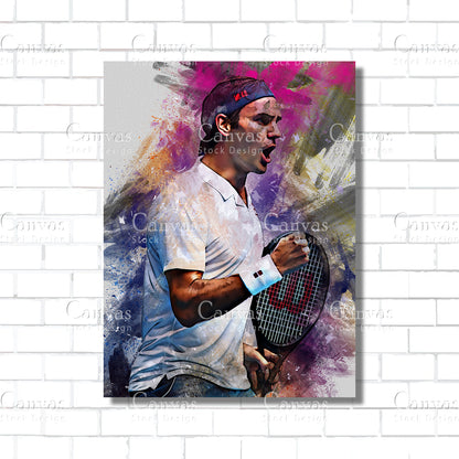 Roger Federer Canvas Frame, Kids Wall Decor, Tennis Fan, Man Cave Gift for Him - Her, Sports Canvas Wall Art