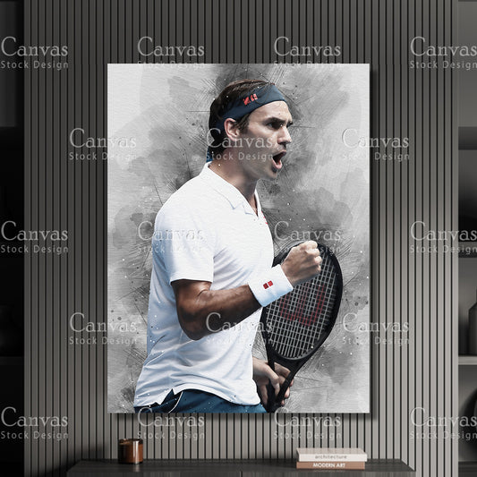 Roger Federer Canvas Frame, Kids Wall Decor, Tennis Fan, Man Cave Gift for Him - Her, Sports Canvas Wall Art