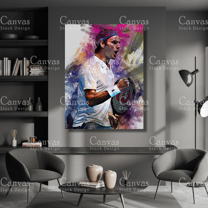 Roger Federer Canvas Frame, Kids Wall Decor, Tennis Fan, Man Cave Gift for Him - Her, Sports Canvas Wall Art