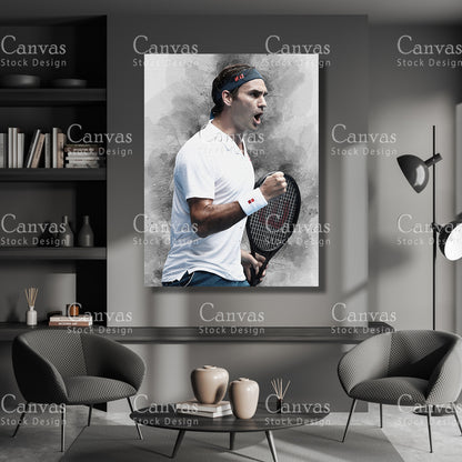 Roger Federer Canvas Frame, Kids Wall Decor, Tennis Fan, Man Cave Gift for Him - Her, Sports Canvas Wall Art