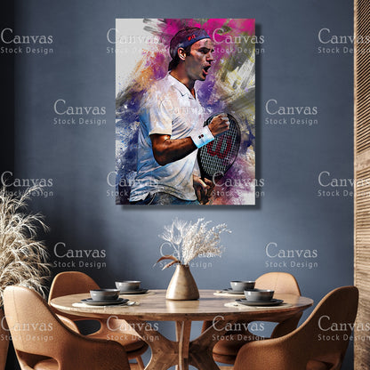 Roger Federer Canvas Frame, Kids Wall Decor, Tennis Fan, Man Cave Gift for Him - Her, Sports Canvas Wall Art