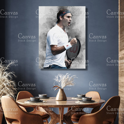 Roger Federer Canvas Frame, Kids Wall Decor, Tennis Fan, Man Cave Gift for Him - Her, Sports Canvas Wall Art