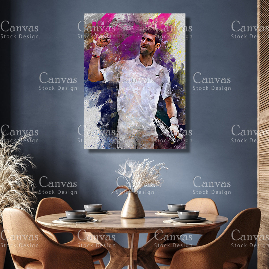 Novak Djokovic Canvas Frame, Kids Wall Decor, Tennis Fan, Man Cave Gift for Him - Her, Sports Canvas Wall Art