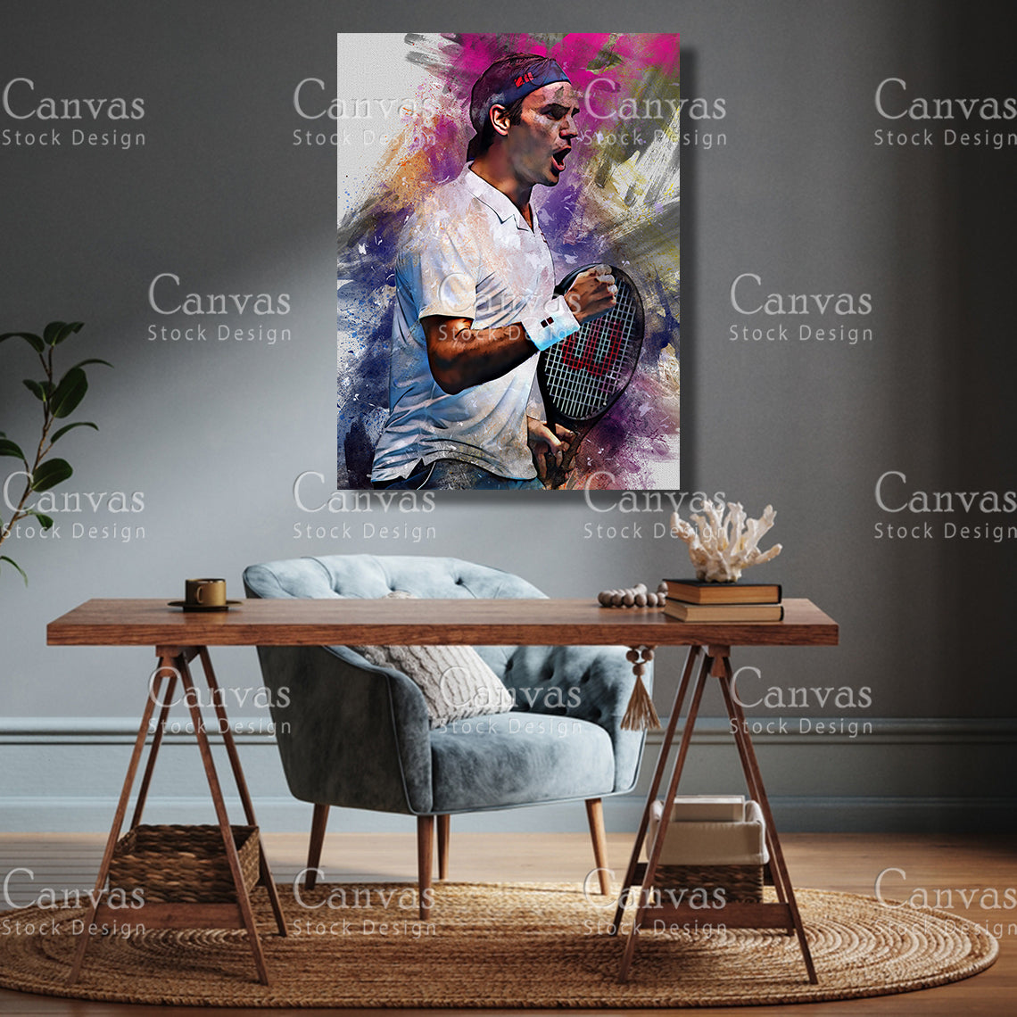 Roger Federer Canvas Frame, Kids Wall Decor, Tennis Fan, Man Cave Gift for Him - Her, Sports Canvas Wall Art