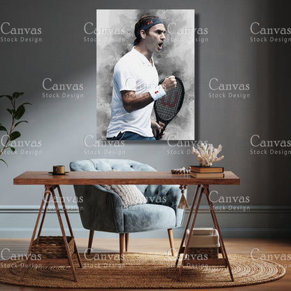 Roger Federer Canvas Frame, Kids Wall Decor, Tennis Fan, Man Cave Gift for Him - Her, Sports Canvas Wall Art