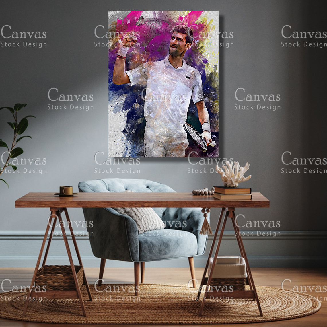 Novak Djokovic Canvas Frame, Kids Wall Decor, Tennis Fan, Man Cave Gift for Him - Her, Sports Canvas Wall Art