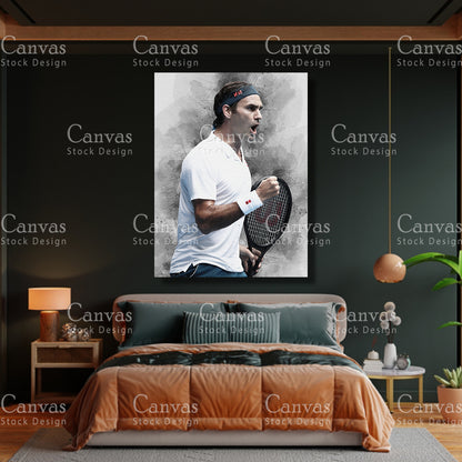 Roger Federer Canvas Frame, Kids Wall Decor, Tennis Fan, Man Cave Gift for Him - Her, Sports Canvas Wall Art