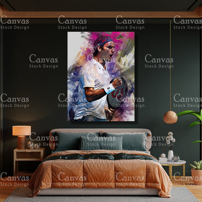 Roger Federer Canvas Frame, Kids Wall Decor, Tennis Fan, Man Cave Gift for Him - Her, Sports Canvas Wall Art