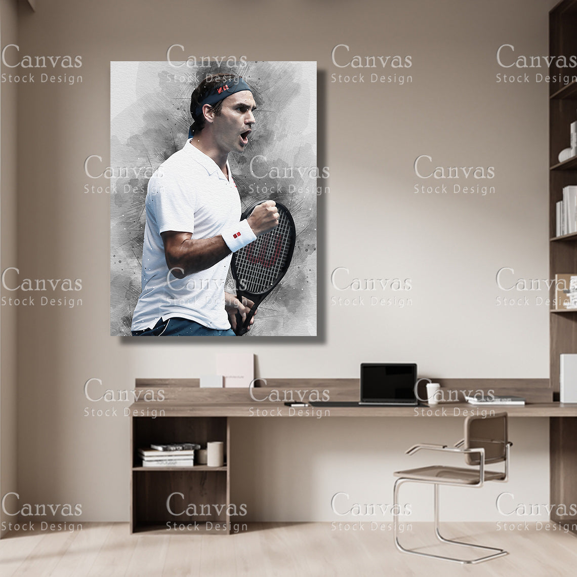 Roger Federer Canvas Frame, Kids Wall Decor, Tennis Fan, Man Cave Gift for Him - Her, Sports Canvas Wall Art