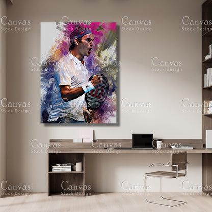 Roger Federer Canvas Frame, Kids Wall Decor, Tennis Fan, Man Cave Gift for Him - Her, Sports Canvas Wall Art