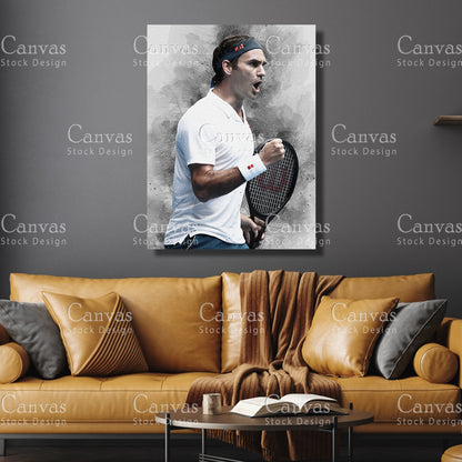 Roger Federer Canvas Frame, Kids Wall Decor, Tennis Fan, Man Cave Gift for Him - Her, Sports Canvas Wall Art