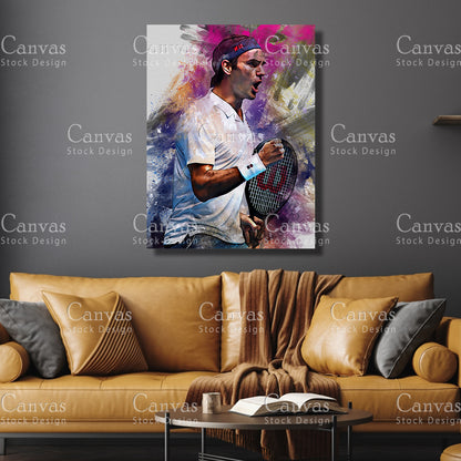 Roger Federer Canvas Frame, Kids Wall Decor, Tennis Fan, Man Cave Gift for Him - Her, Sports Canvas Wall Art