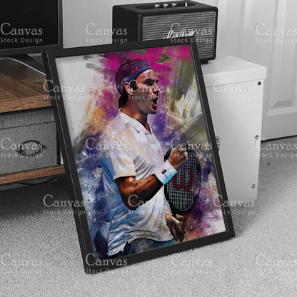 Roger Federer Canvas Frame, Kids Wall Decor, Tennis Fan, Man Cave Gift for Him - Her, Sports Canvas Wall Art