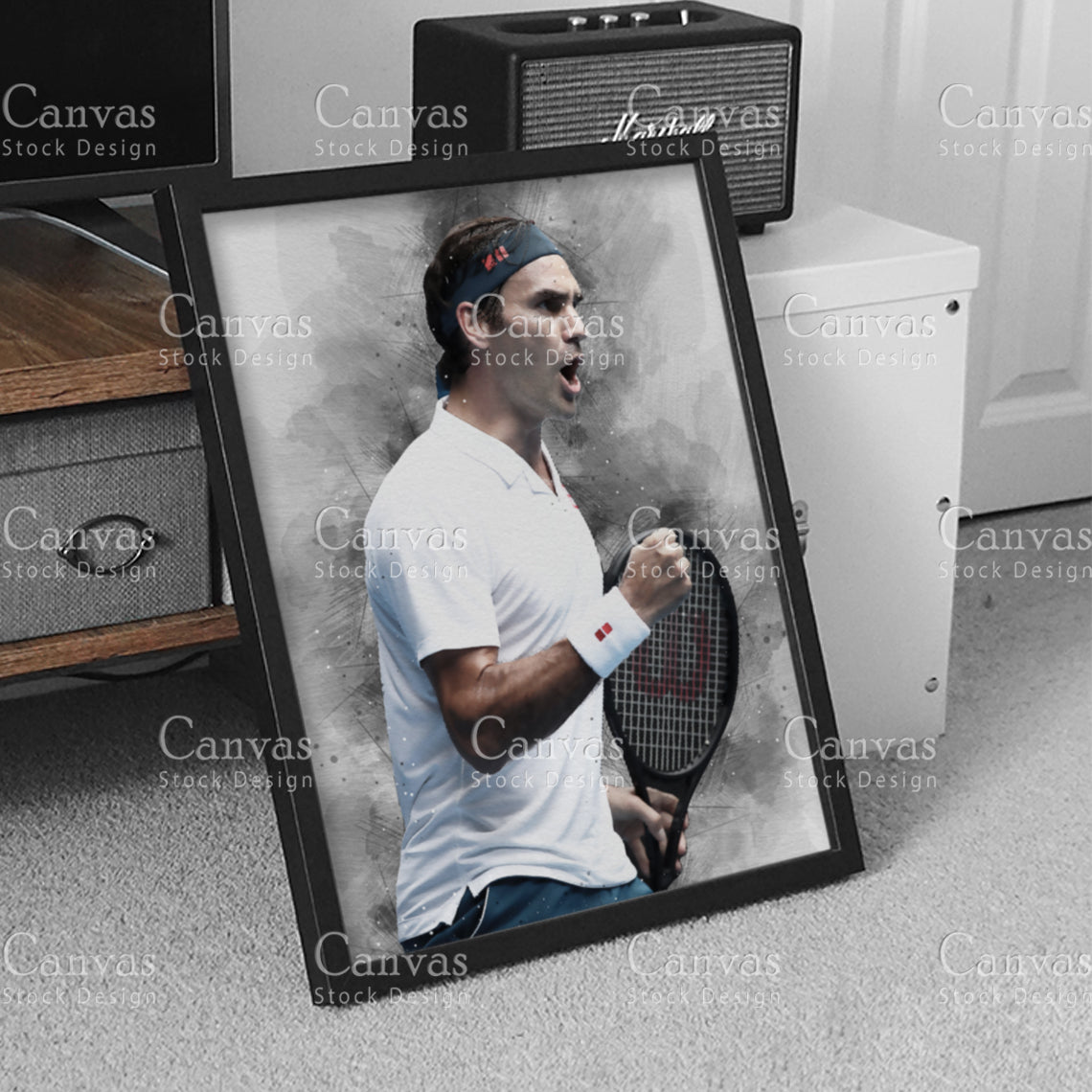 Roger Federer Canvas Frame, Kids Wall Decor, Tennis Fan, Man Cave Gift for Him - Her, Sports Canvas Wall Art