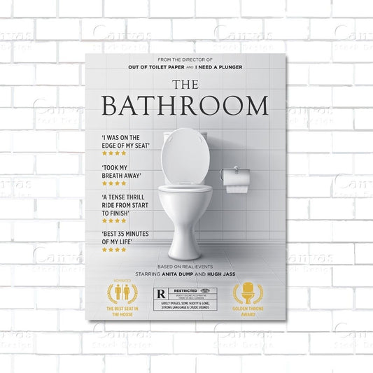 Bathroom movie parody – funny canvas wall art spoofing classic film posters for bathroom humor

