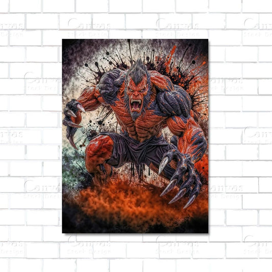 Fantasy horror red creature canvas wall art with glowing features

