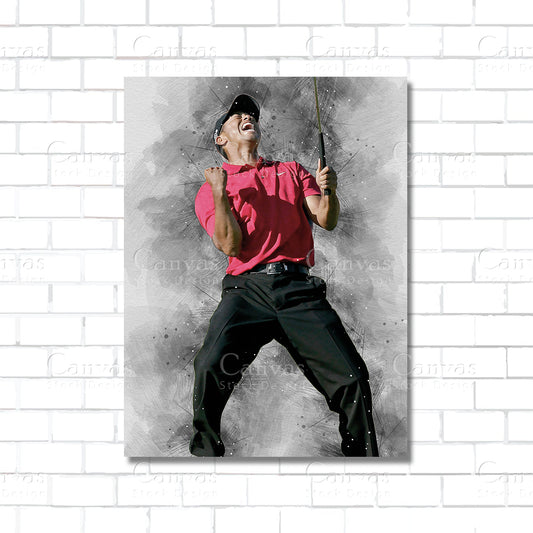Tiger Woods canvas wall art print in action pose – golf sports room decor