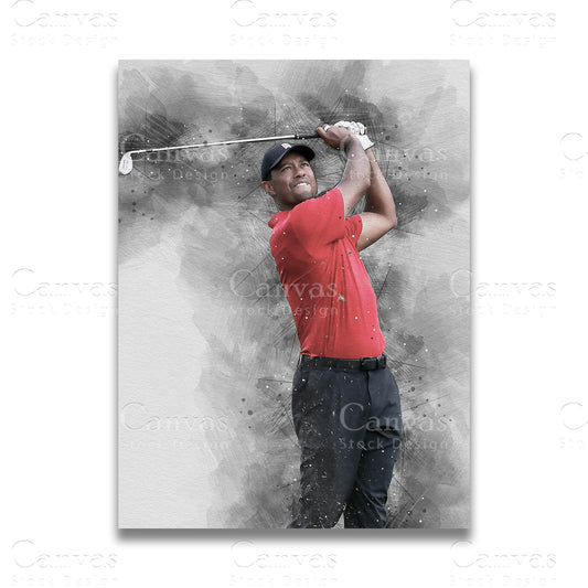 Tiger Woods golf canvas wall artwork