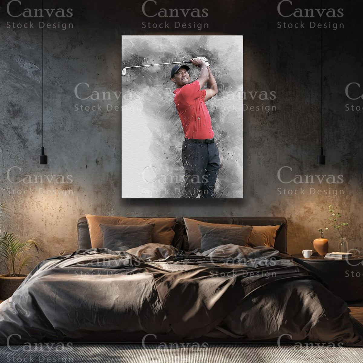 Tiger Woods canvas artwork with black floating frame