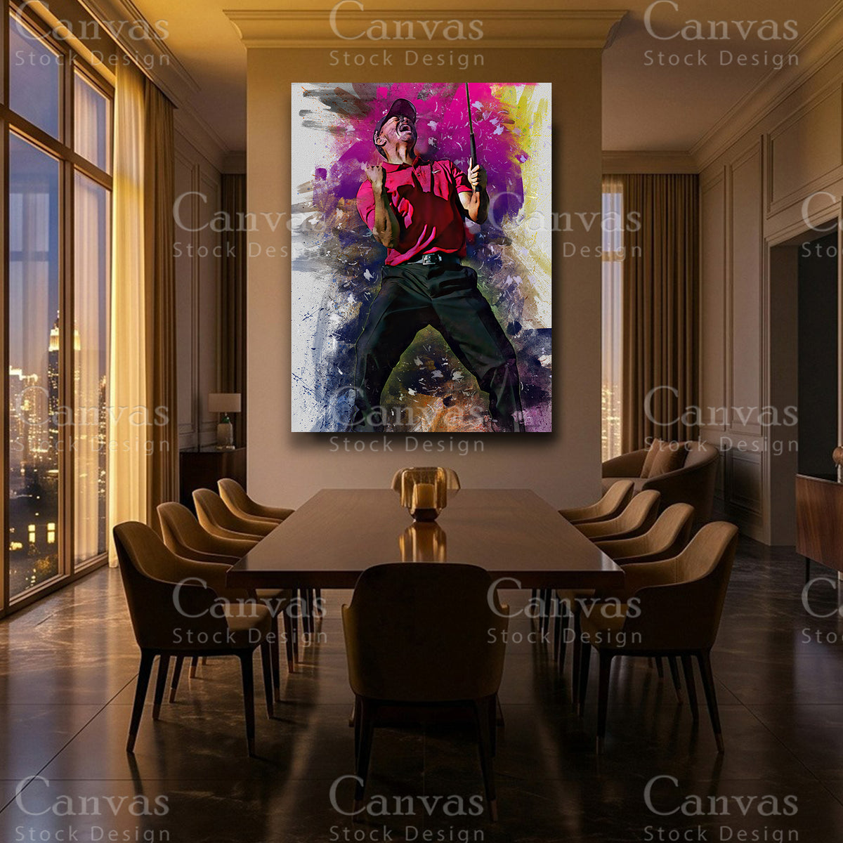 Tiger Woods golf canvas with black floating frame