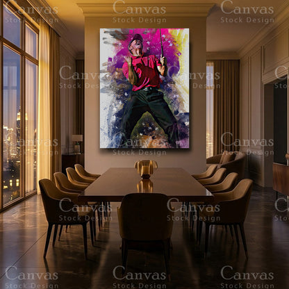 Tiger Woods golf canvas with black floating frame