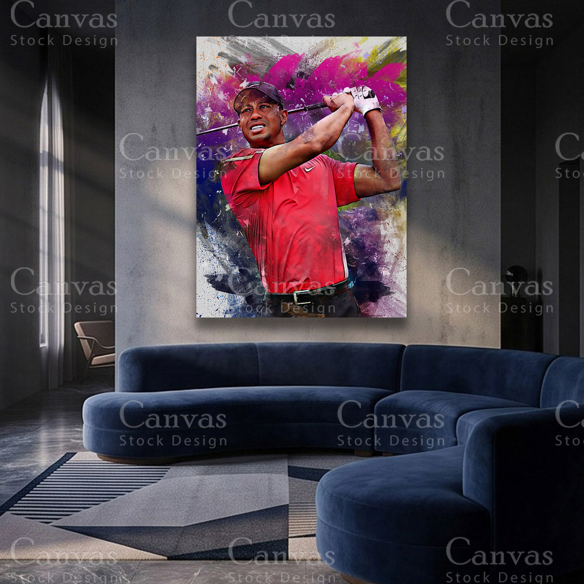 Tiger Woods golf artwork on cotton canvas
