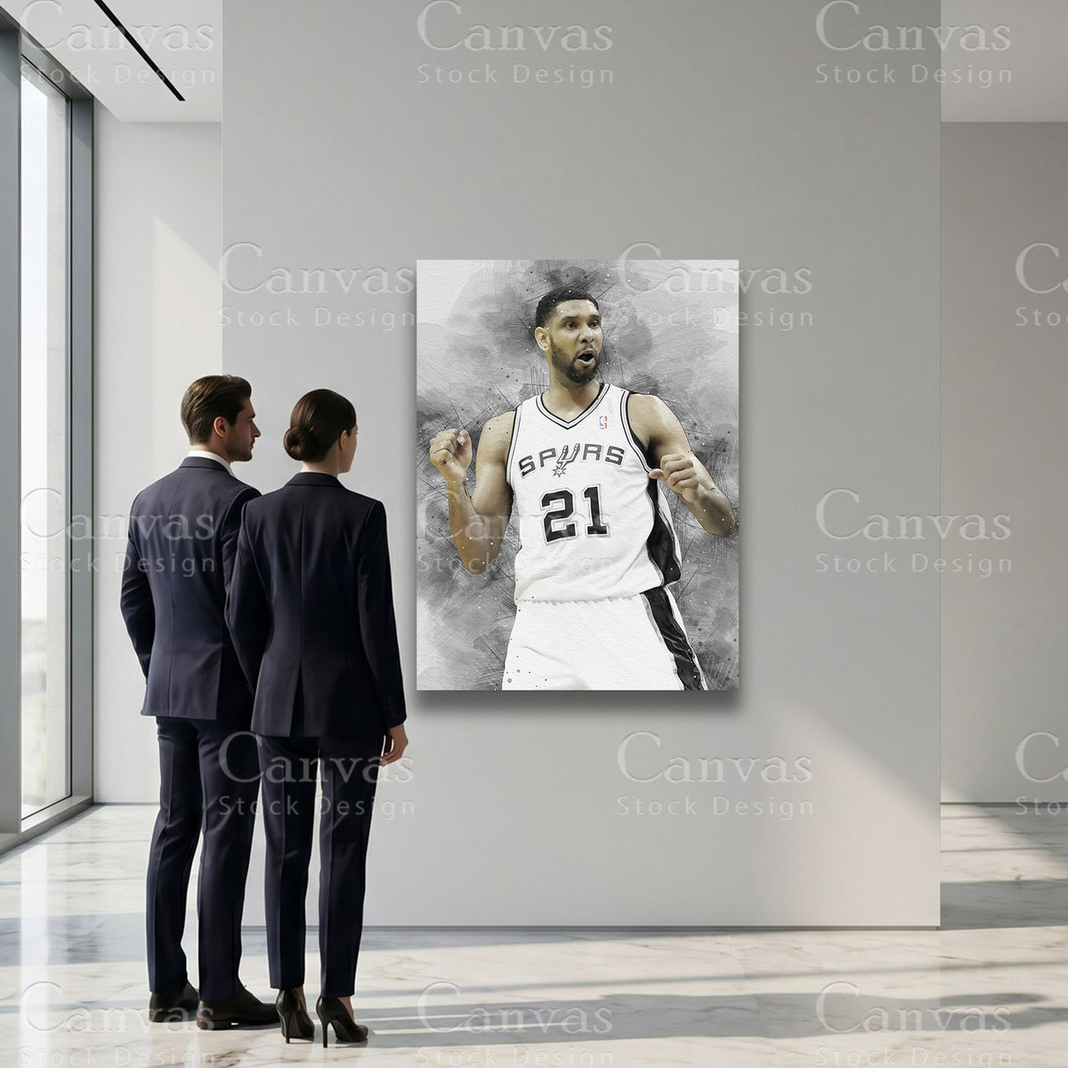 Tim Duncan basketball artwork on cotton canvas