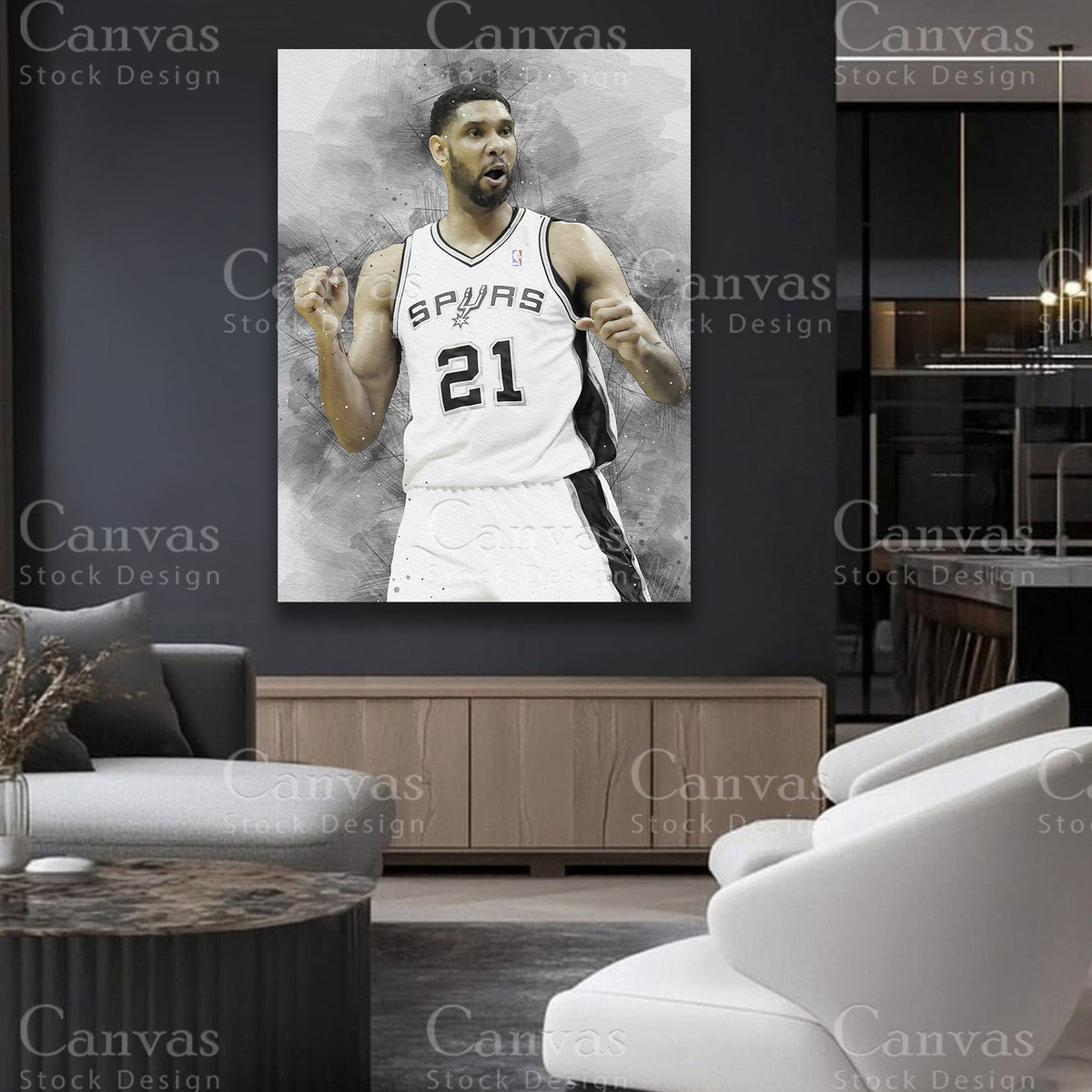 Tim Duncan canvas artwork with black floating frame
